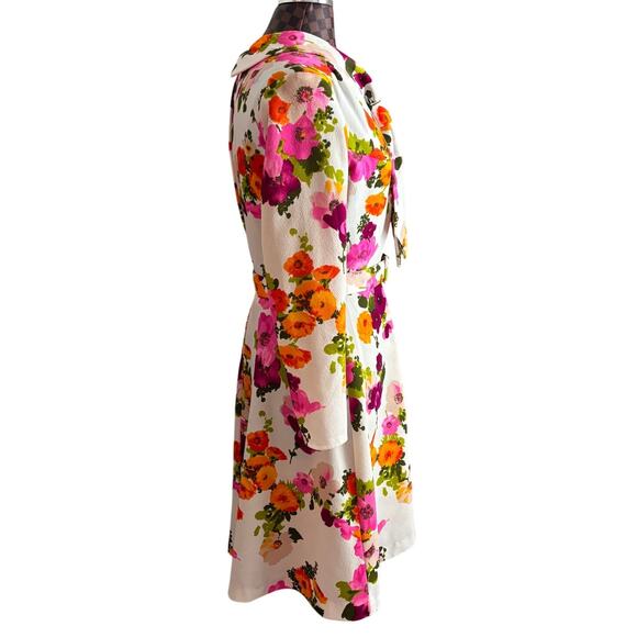Vintage 1960s Jerri of Miami Floral Dress M Belt Scarf White Pink Orange MCM - Picture 3 of 9
